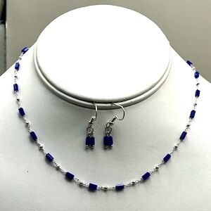 Elegant Blue Lapis and Silver Necklace and Earring Set